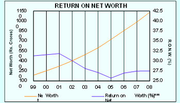 Image of graph displaying return on net worth for the year from 1999 to 2008