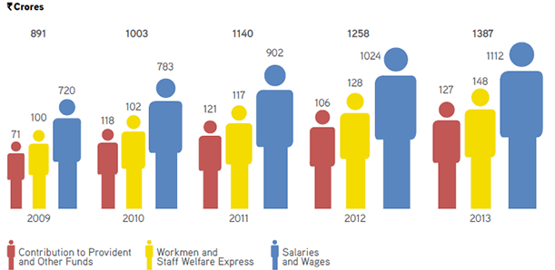 Visual Representation of Employee Benefits from Financial Year 2009 to 2013