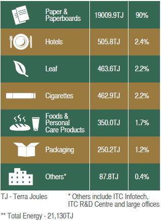 Visual representation of Energy consumption within ITC across businesses (2011-12)