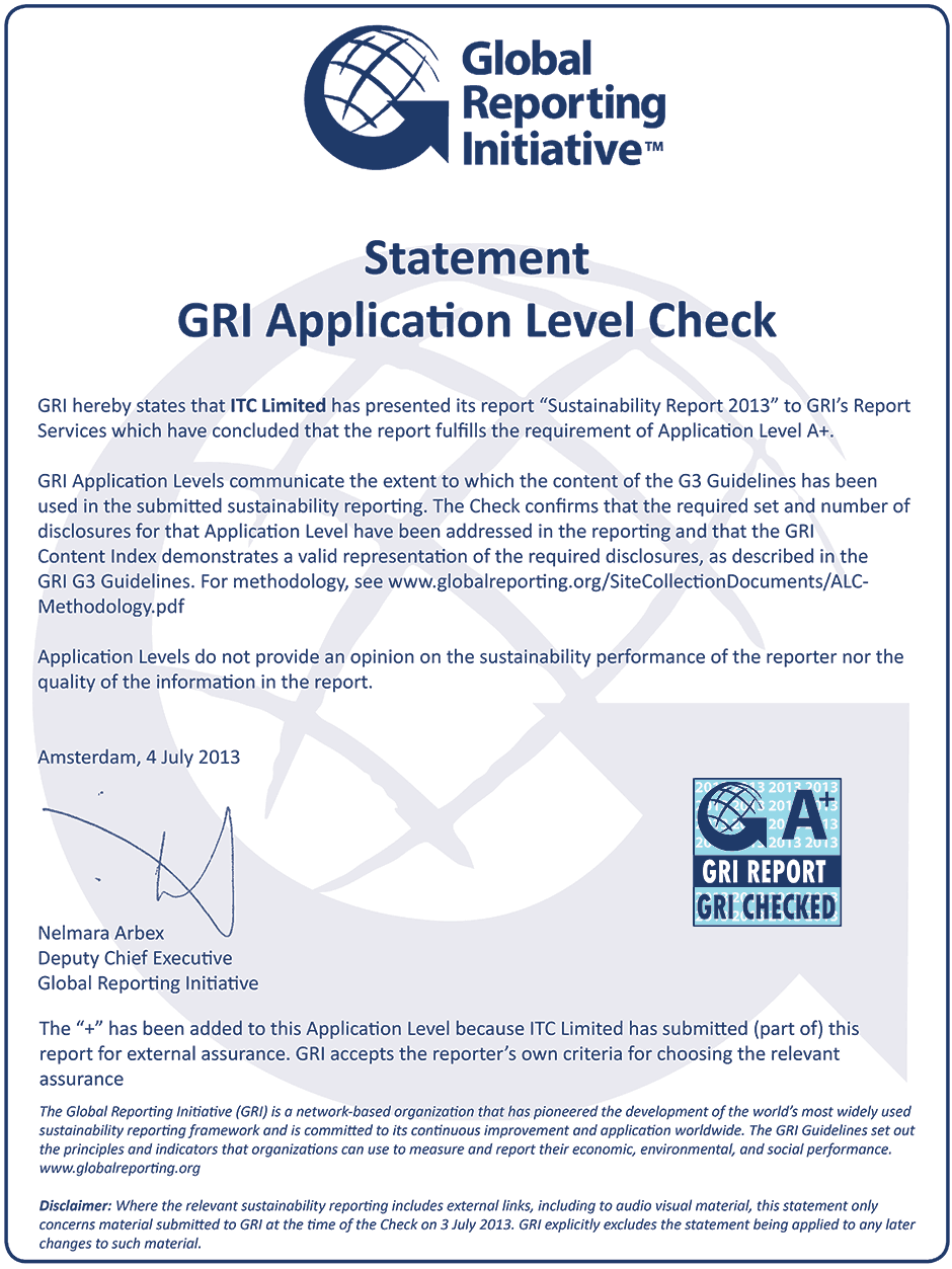 GRI Application Level Check of ITC Sustainability Report 2013